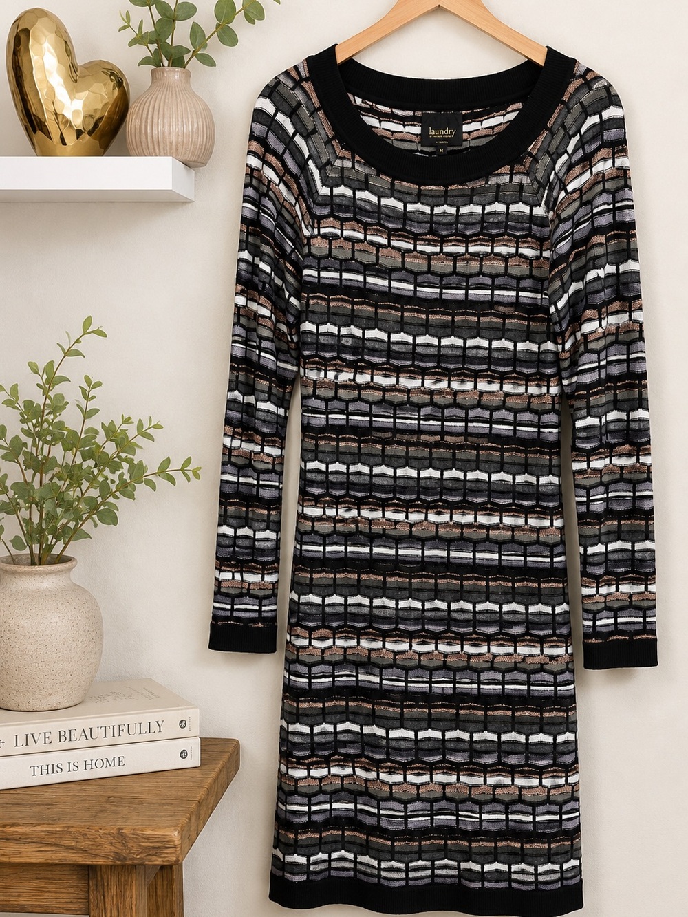 Laundry by Shelli Segal Medium Merino Wool Metallic Knit Sweater Dress